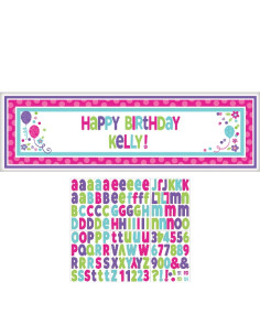 Banderín personalizable pink & teal happy bday