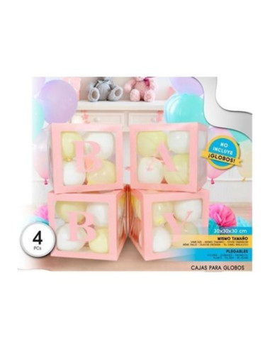 Set cajas rosas para globos BABY