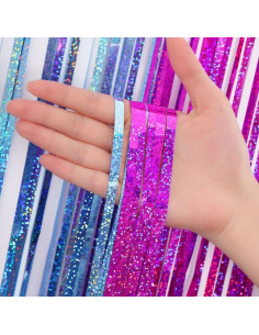 Cortina de flecos fucsia y azul 1 x 2mts