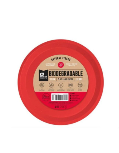 plato llano rojo BIODEGRADABLE 17cm 12ud | Ducaval | Envío 24/48h