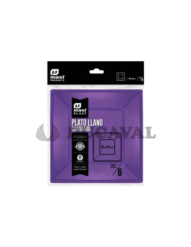 Plato llano cuadrado morado 17x17cm 6ud | Ducaval |