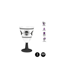 Copa agua calavera pie negro reutilizable 220cc 3ud| Ducaval | Envíos