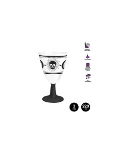 Copa agua calavera pie negro reutilizable 220cc 3ud| Ducaval | Envíos