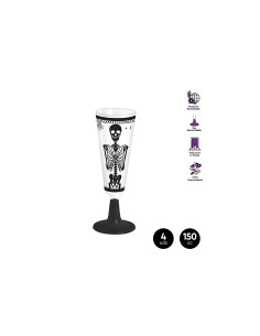 Copa cava calavera pie negro reutilizable 150cc 4ud| Ducaval | Envíos