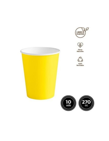 Vaso amarillo cartón BIODEGRADABLE 270cc 10ud | Ducaval | envios 24/4