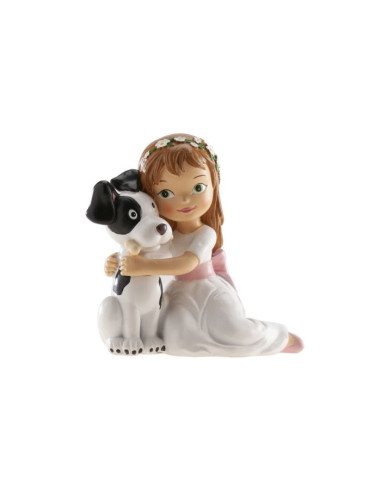 Niña comunión sentada con perro 11.5cm | Ducaval | Envíos 24/48 horas