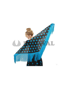 Mantón negro lunares azules