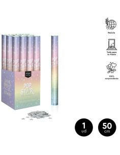 Cañon confeti estrellas iridiscente 50cm | Ducaval | Envías 24/48 hor