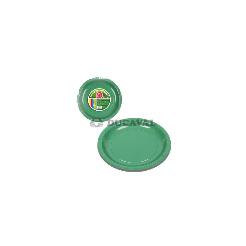 Plato cartón verde 20cm 10ud  Disfraces Ducaval