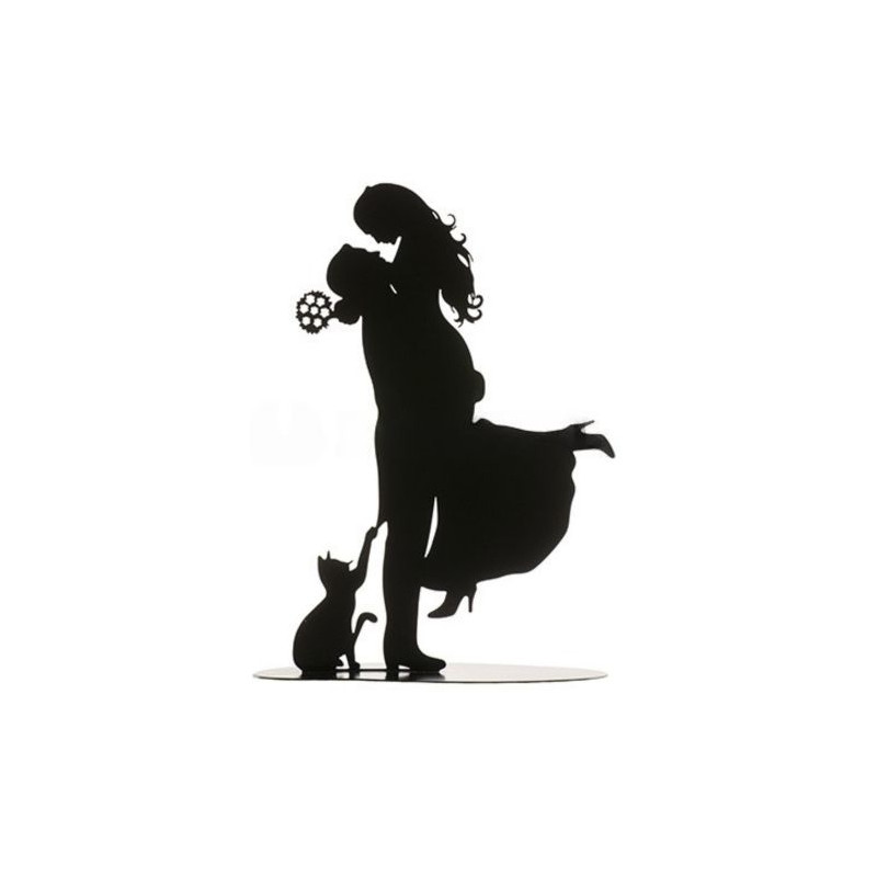 Pareja de boda con gato de metal negro 18cm | Ducaval | Envíos 24/48 