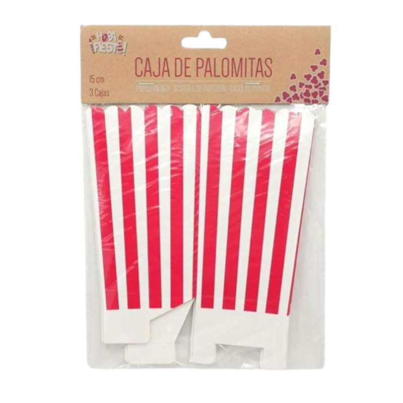 Caja palomitas rayas roja/blanca 15cm. | Ducaval | Envías 24/48 horas