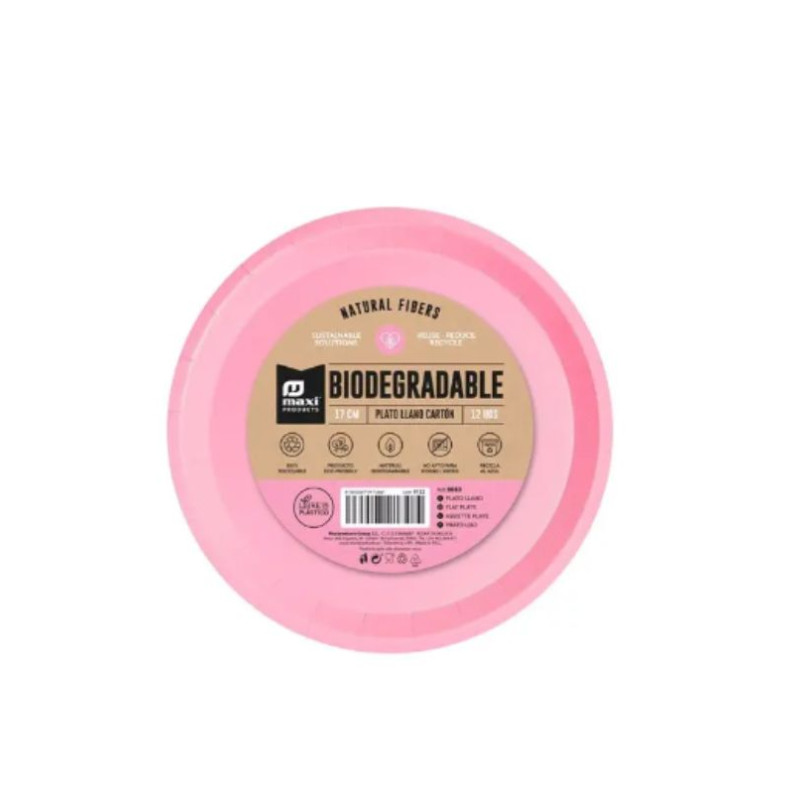plato llano rosa pastel BIODEGRADABLE 17cm 12ud | Ducaval | Envíos 24