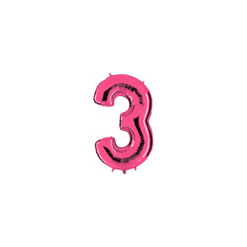 Globo foil número 3 rosa  | Ducaval | Envíos 24/48 horas