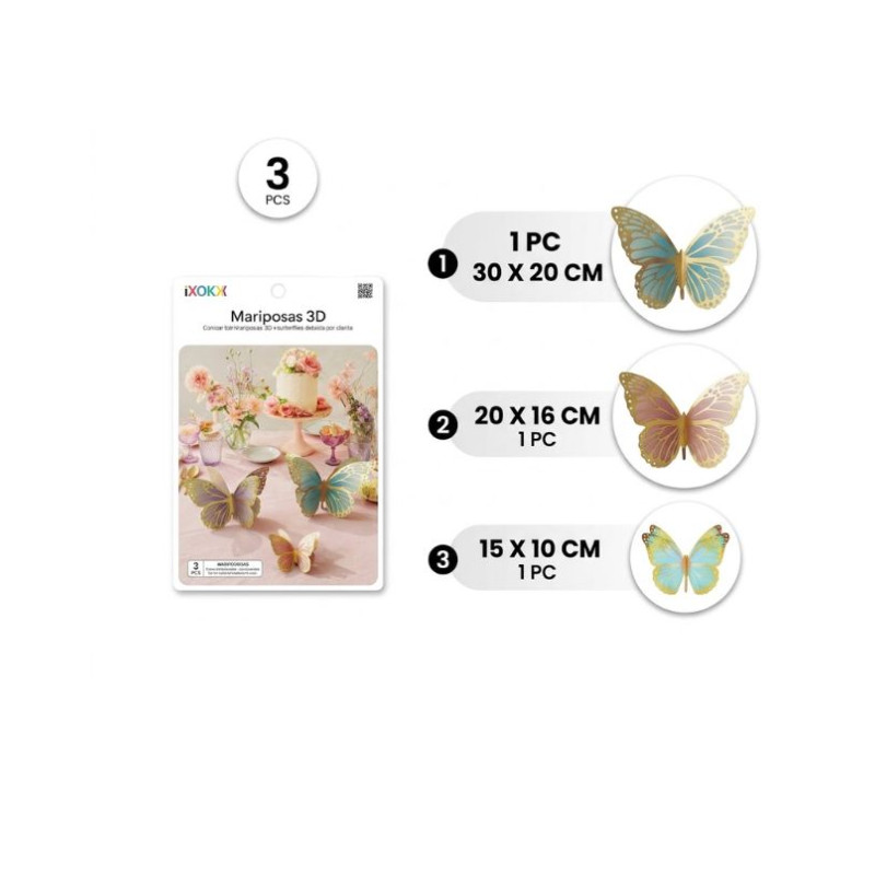 Set adorno mariposas 3d 3pzas| Ducaval | Envías 24/48 horas 