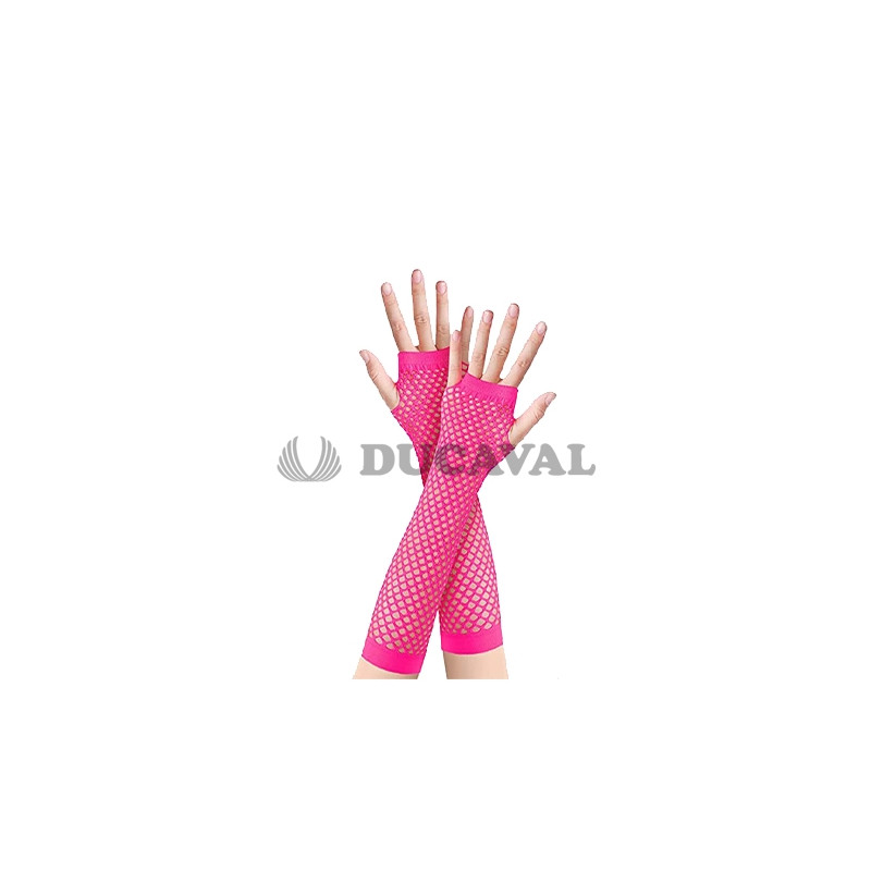 Guantes rejilla fucsia largos