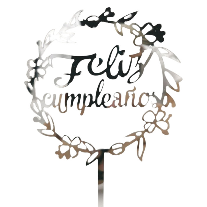 Topper feliz cumpleaños aro plata | Ducaval | Envíos 24/48 horas
