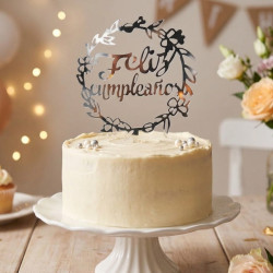 Topper feliz cumpleaños aro plata | Ducaval | Envíos 24/48 horas