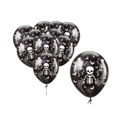 Bolsa 10 globos negros esqueleto 30cm | Ducaval | Envías 24/48 horas 