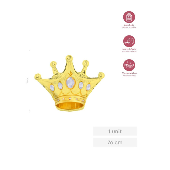 Globo corona oro metaizado 76CM  | Ducaval | Envías 24/48 horas 