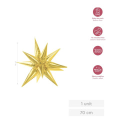 Globo foil estrella 3D ORO 70CM 28" | Ducaval | Envías 24/48 horas 