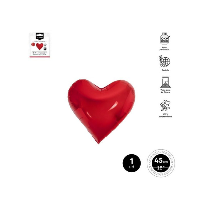 Globo foil corazón rojo 45CM | Ducaval | Envías 24/48 horas 