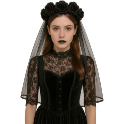 Diadema velo negro con flores negras | Ducaval | Envías 24/48 horas 