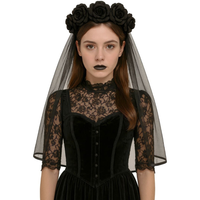 Diadema velo negro con flores negras | Ducaval | Envías 24/48 horas 