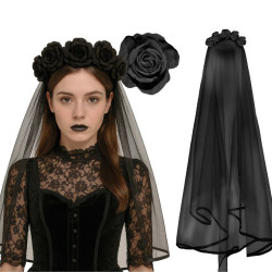 Diadema velo negro con flores negras | Ducaval | Envías 24/48 horas 