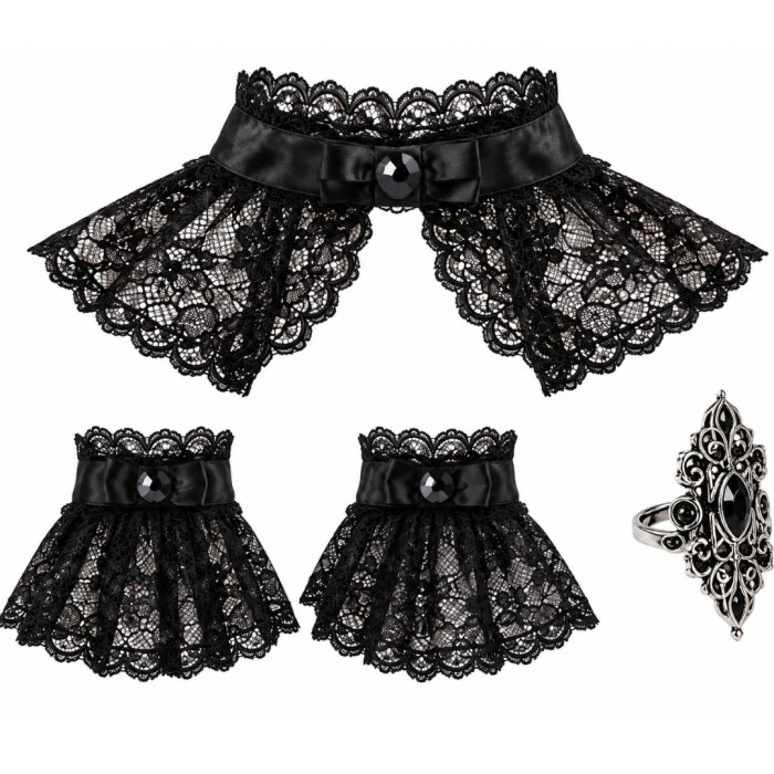 Set Gótico Vampiro 3 Piezas con Cuello, Puños y Anillo | Ducaval | En