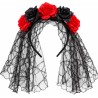 Diadema Catrina con Velo y Flores Rojas y Negras | Ducaval | Envías 2