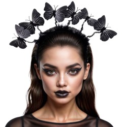 Diadema de Mariposas Negras con Plumas para Disfraz | Ducaval | Envía