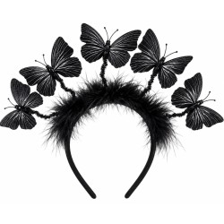 Diadema de Mariposas Negras con Plumas para Disfraz | Ducaval | Envía