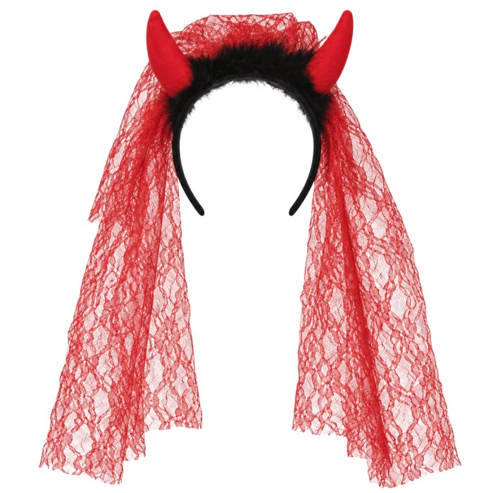 Diadema De Diablo Con Velo Rojo | Ducaval | Envíos 24/48 horas 