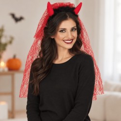 Diadema De Diablo Con Velo Rojo | Ducaval | Envíos 24/48 horas 