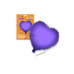 Globo corazón lila poliamida tubito 49x46cm