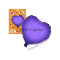 Globo corazón lila poliamida tubito 49x46cm