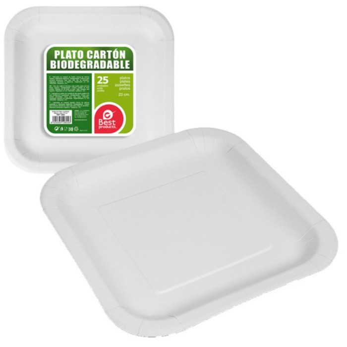 Plato cuadrado cartón blanco 23cm | DUCAVAL | Envíos 24/48h