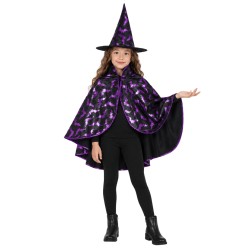 Set De Bruja Negro Y Lila Infantil Con Capa Y Sombrero | Ducaval | En