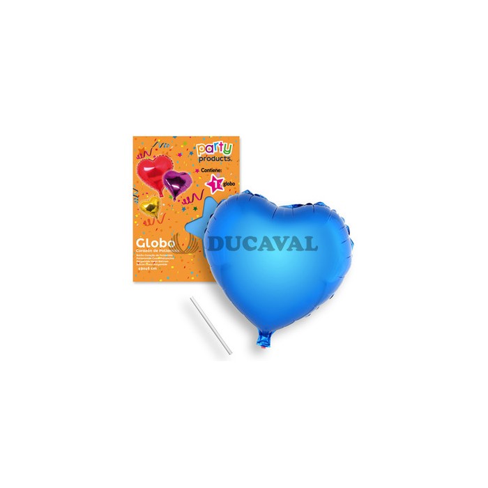 Globo corazón azul poliamida tubito 49x46cm