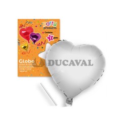 Globo corazón plata poliamida tubito 49x46cm