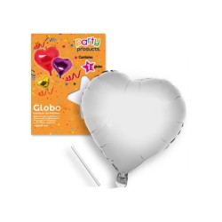Globo corazón plata poliamida tubito 49x46cm