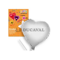 Globo corazón plata poliamida tubito 49x46cm