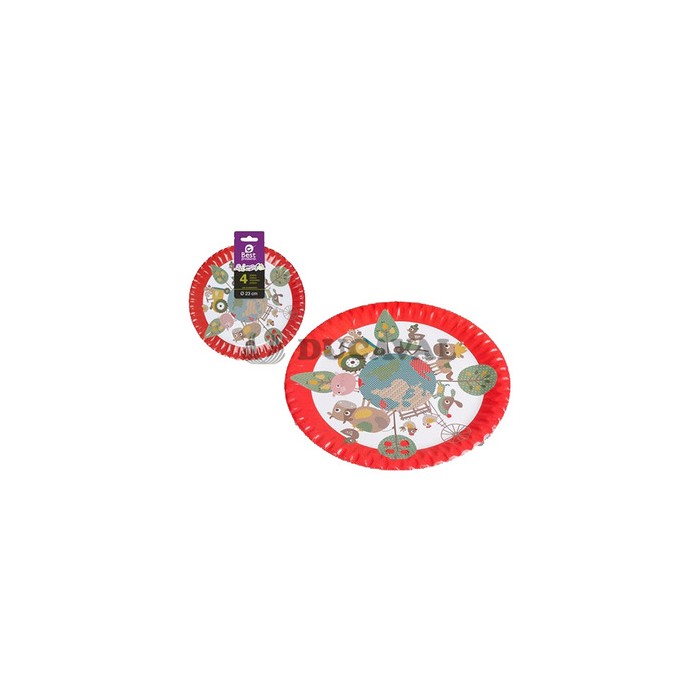 Plato llano animales granja 23cm 4ud  Disfraces Ducaval