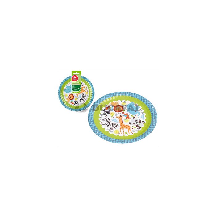 Plato llano animales 23cm 4ud  Disfraces Ducaval