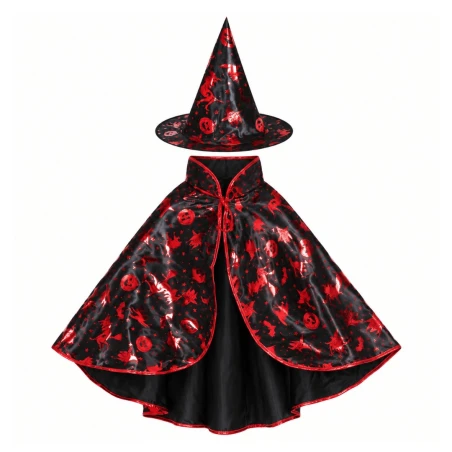 Set De Bruja Negro Y Rojo Infantil Con Capa Y Sombrero | Ducaval | En