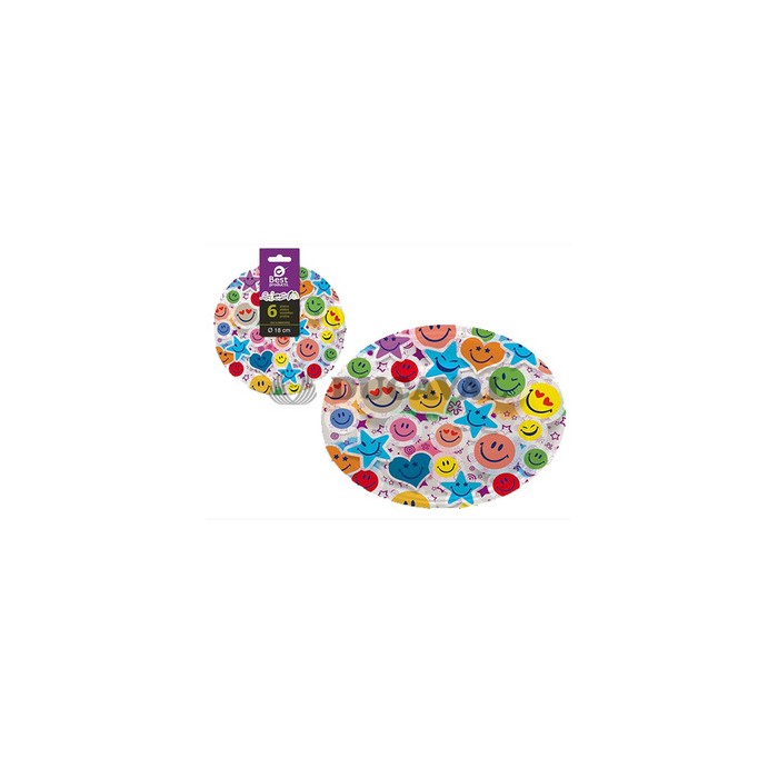 Plato llano caras sonrientes 18cm 6ud  Disfraces Ducaval