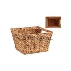 Cesto rectangular de paja con asas