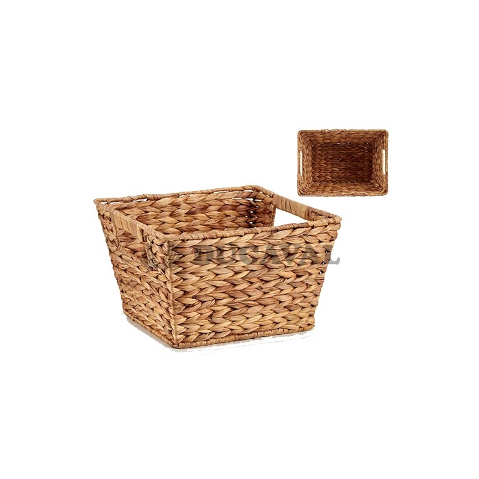 Cesto rectangular de paja con asas