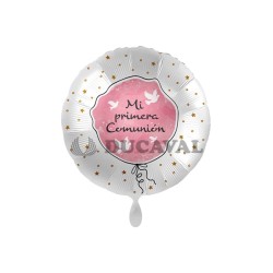 Globo foil MI PRIMERA COMUNIÓN paloma rosa 17" 43cm