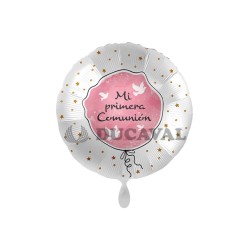 Globo foil MI PRIMERA COMUNIÓN paloma rosa 17" 43cm